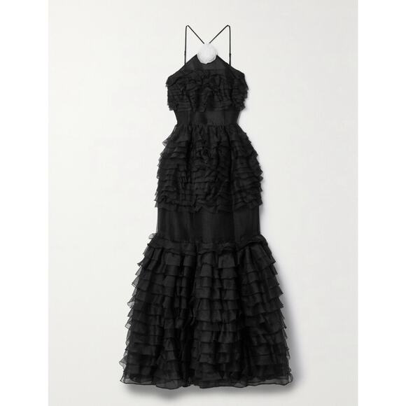 STAUD Florian Black Chiffon Dress With Rose Detail - Picture 5 of 9